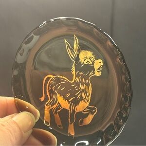 Smoked Glass Donkey Plate Gold Ruffled Rim Trinket Tray 6 Black Grey